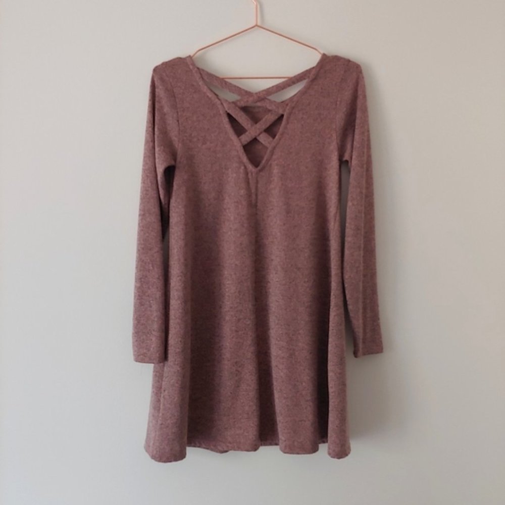 Francesca's pink long sleeve sweater tunic dress